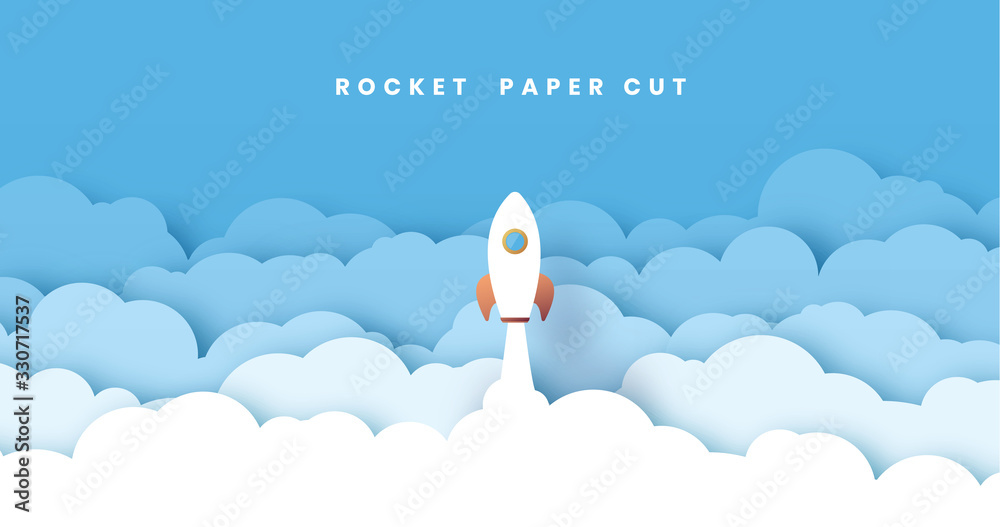 Wall mural gorizontal white paper startup rocket concept vector illustration. can be used for web design and wo