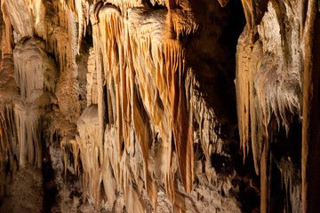 Postojna / Slovenia - December 9, 2017: World famous cave Postojna with stalactites and stalagmites, Slovenia