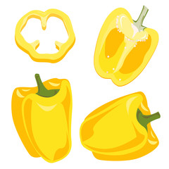 Yellow bell pepper vegetables set. Vector illustration cartoon flat icon isolated on white