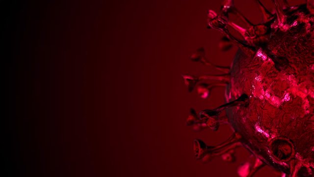 Coronavirus COVID-19 Alert SOS. Pandemic virus medical health risk, immunology, virology, epidemiology concept. 3D render microscope virus background seamless loop.