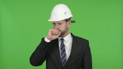 The Sick Young Engineer having coughing against Chroma Key