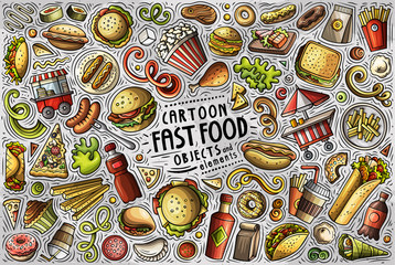 Vector set of Fastfood theme items, objects and symbols