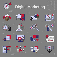 Digital matketing set vector icons