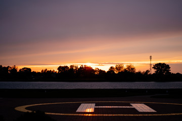 runway for helicopters at sunset evening 