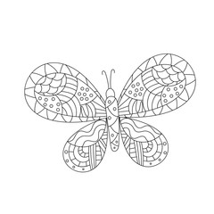 Fototapeta na wymiar Hand drawn vector illustration. Cute butterfly on a white background, coloring book for kids. Simple form in Doodle style.