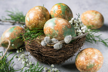 Marble color decoration Easter eggs with flowers