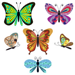 Butterflies vector cartoon set isolated on a white background.