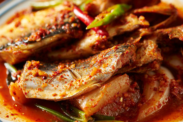 Korean spicy braised fish dish 