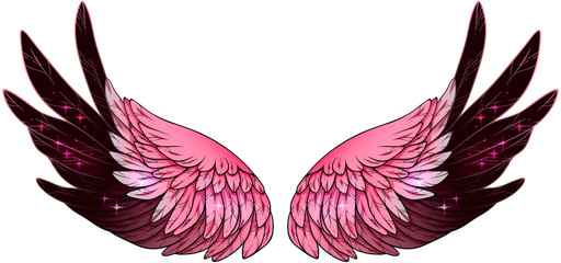 Beautiful glowing pink flamingo shiny wings, vector - obrazy, fototapety, plakaty