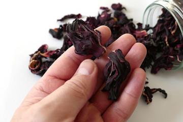 dried hibiscus flower for making medicinal herbal tea,