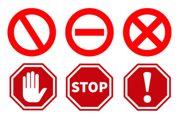 Stop icon sign. Set symbol. Red color signboard symbol. Isolated vector illustration.