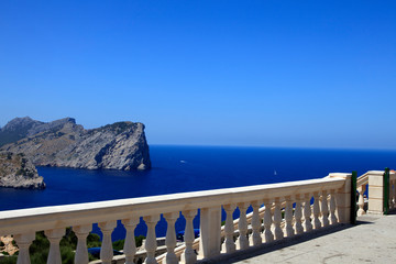 Cabo Formentor, Majorca / Spain - August 25, 2016: View and landscape from Cabo Formentor and Mirador d'es Colomer, Mallorca, Balearic Islands, Spain.