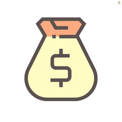 Money bag and hand vector icon for financial graphic design element.