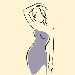 Logo fashion illustration, contour figure of woman, line art, female outline sign
