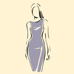 Logo fashion illustration, contour figure of woman, line art, female outline sign