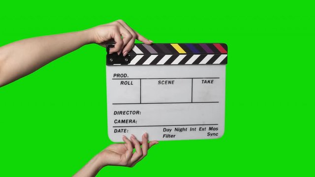 Filmmaking Clapperboard is being hold in hands