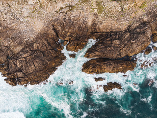 Aerial view of atlantic rocky coastline in northen spain