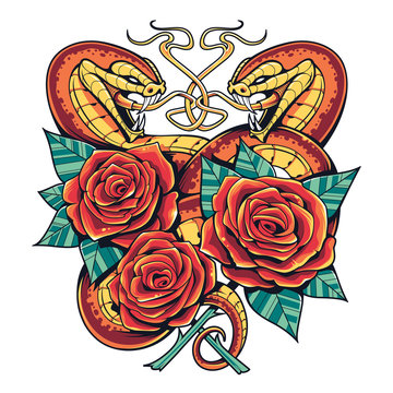 Snakes with Roses Vector Art