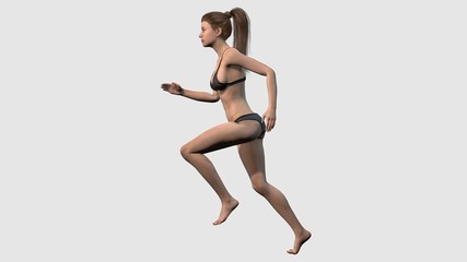 Fototapeta na wymiar Woman running model. Athlete girl. Sports movements 3d illustration series