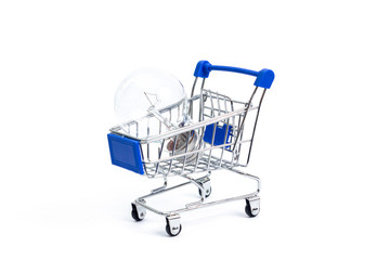 shopping cart with incandescent lamp on a white background. isolate