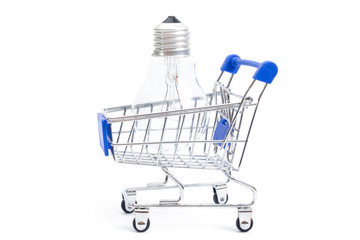 shopping cart with incandescent lamp on a white background. isolate