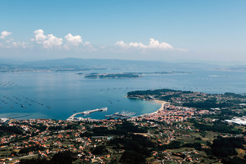 Aerial view of city with beach in Galicia, northern Spain