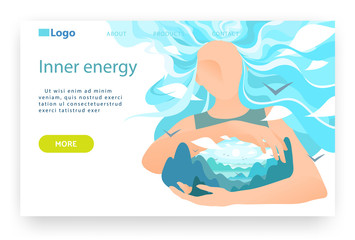 Subtle energy concept. Esoteric, human mind balance and enlightenment. Wellness, healthy lifestyle. Vector web site design template. Landing page website concept illustration.