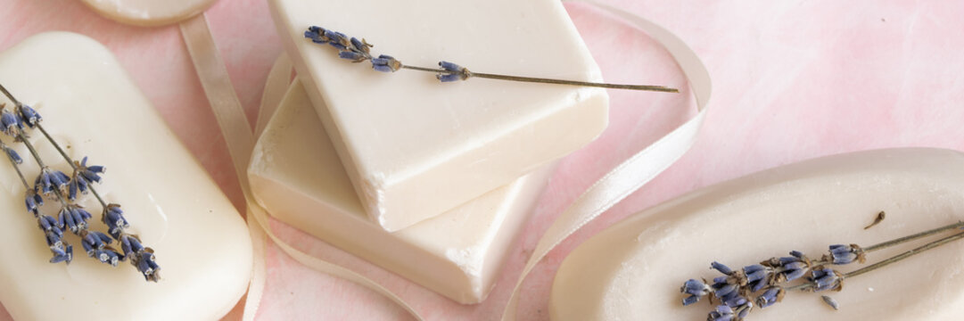 Handmade soap with lavender extract. Hygiene, artisanal products