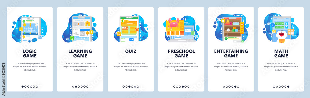 Wall mural smart brain mobile phone games. logic game, quiz, learning, kids development, math. app onboarding s