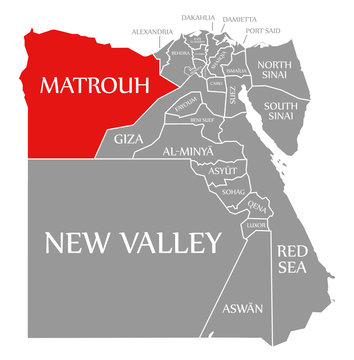 Matrouh red highlighted in map of Egypt