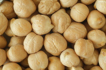 Macro photography of chickpeas. Protein-rich legume, used in the diet.