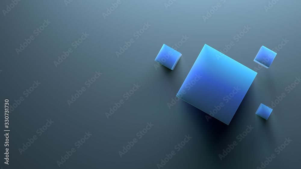 Poster 3d abstract background with blue element. cube shapes.