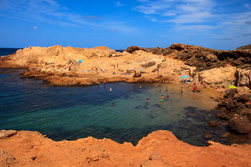 Cala Pregonda, Menorca/Spanien - 23. Juni 2016: Blick auf das Biosphärenreservat Cala Pregonda, Menorca, Balearen, Spanien