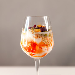 Vegan tasty dessert with green buckwheat