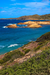 Obraz premium Cala Pregonda, Menorca / Spain - June 23, 2016: Cala Pregonda Biosphere Reserve area view, Menorca, Balearic Islands, Spain