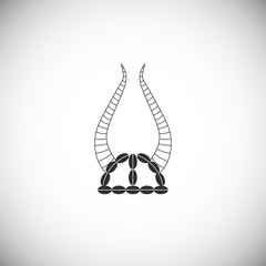 Traditional helmet with horns for different designs. Icon line style of African culture.
