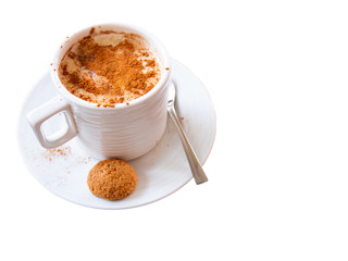 Sahlep or Salep Turkish winter beverage drink with cinnamon. Selective focus.