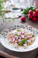 Spring Radish and Blue Cheese Gorgonzola Soup