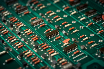 Close Up of green electronic circuit board