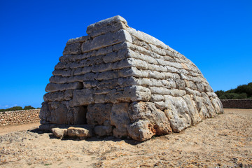 Ciutadela, Menorca / Spain - June 25, 2016: The Naveta des Tudons Talaiot culture prehistoric burial site, Ciutadela, Menorca, Balearic Islands, Spain