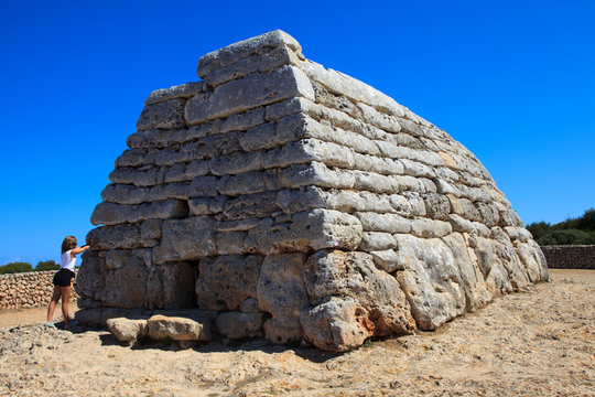 Ciutadela, Menorca / Spain - June 25, 2016: The Naveta des Tudons Talaiot culture prehistoric burial site, Ciutadela, Menorca, Balearic Islands, Spain
