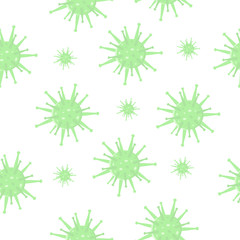 Seamless texture infection Bacteria, Viruses, Microbes on a white background, vector illustration. Stop coronavirus