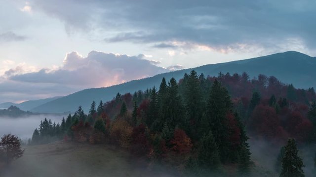 Foggy sunrise time lapse