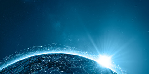 Erde – Nachts über Europa, Netzwerk, Kommunikation, Datentransfer © Thomas