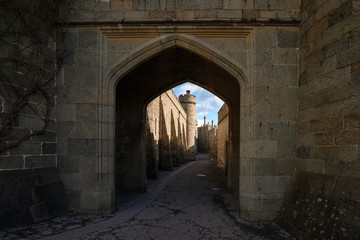 Arched entrance to the castle from blocks of diabase volcanic rock