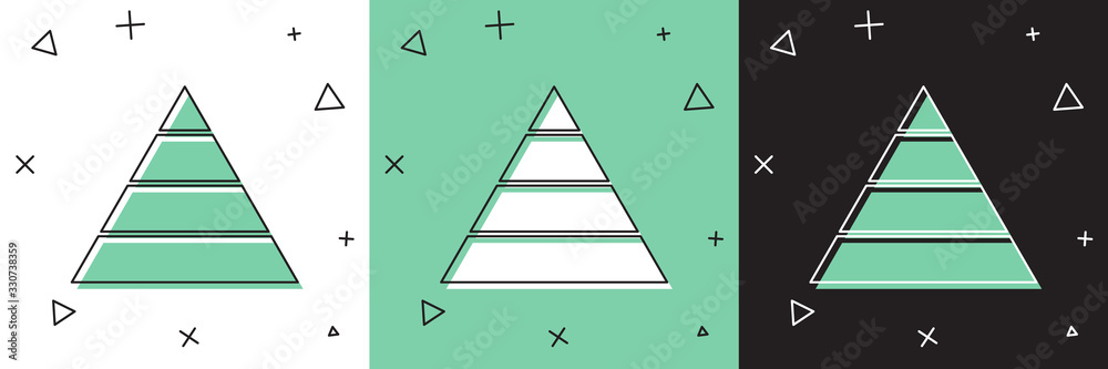 Wall mural Set Business pyramid chart infographics icon isolated on white and green, black background. Pyramidal stages graph elements. Vector Illustration