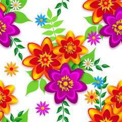 Floral arrangement, a bouquet of paper products, bright multi-colored paper flowers, design elements, artistic handmade, 3D rendering, seamless pattern
