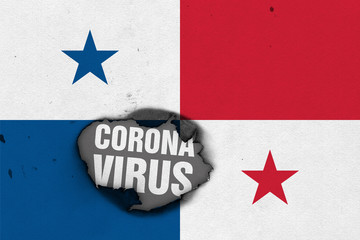 Flag of Panama with burned out hole showing Coronavirus name in it. 2019 - 2020 Novel Coronavirus (2019-nCoV) concept, for an outbreak occurs in the Panama.