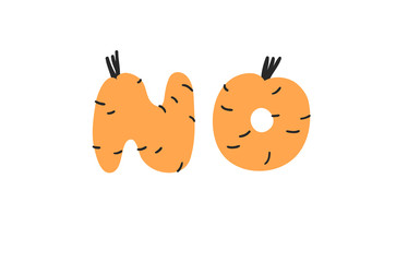 Hand drawn Carrot ABC and word. Cartoon vector illustration veggies font.  Flat drawing vegetarian food. Actual Creative Vegan art work