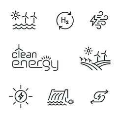 Fototapeta premium Clean, renewable energy line icons.